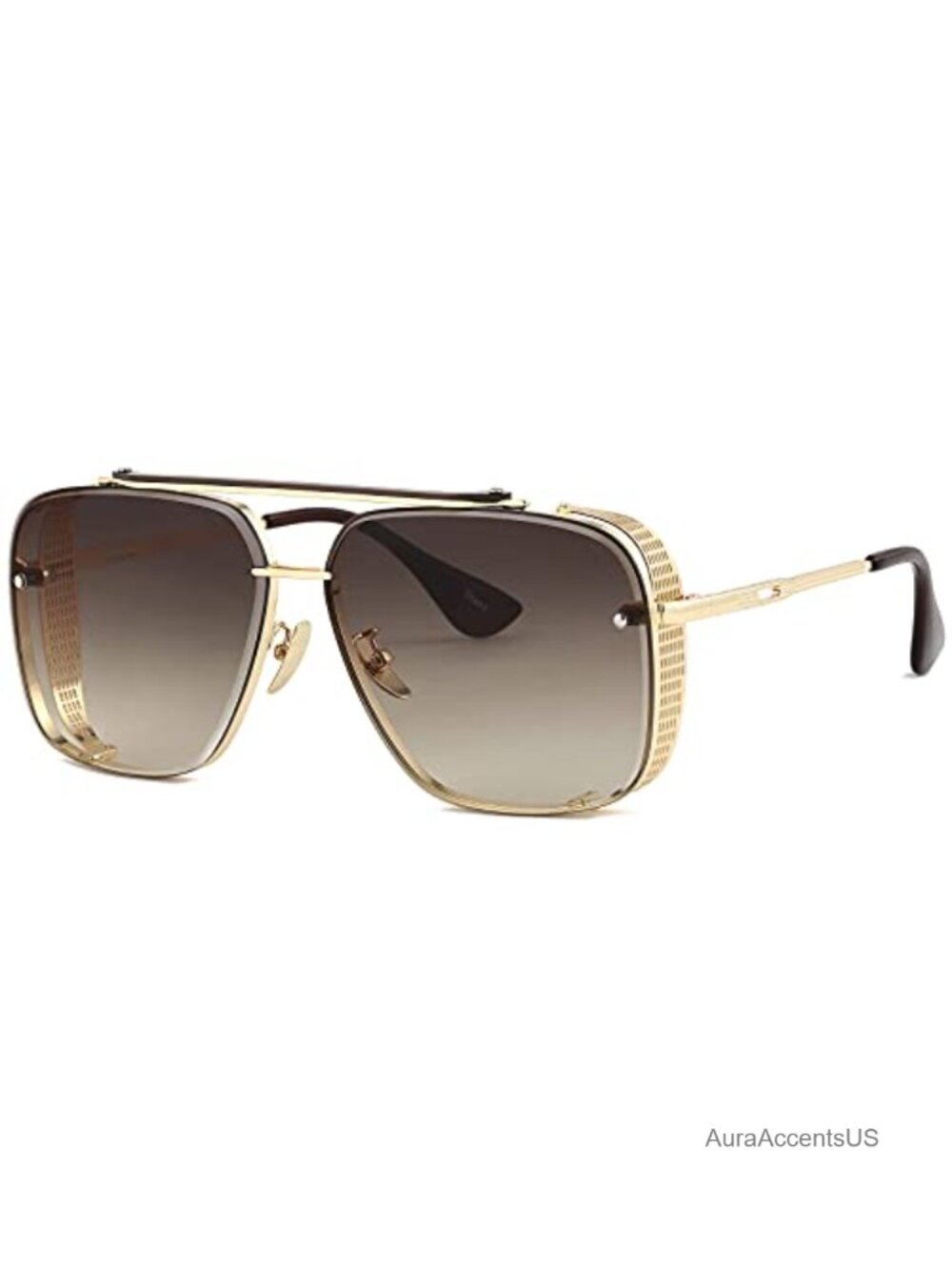 Oversized Square Aviator Sunglasses Metal Side Shield UV400 Retro